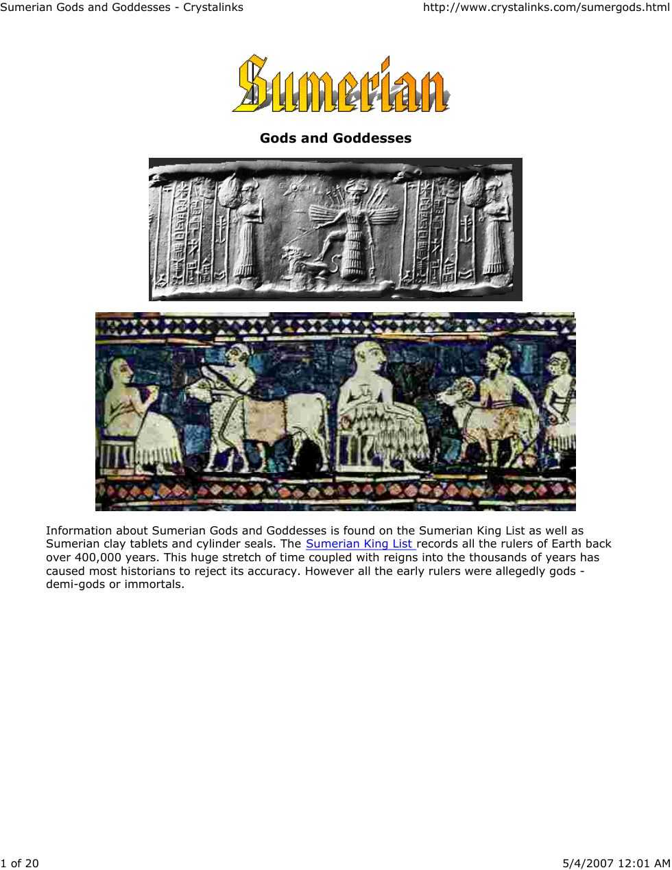 Sumerian Gods and Goddesses - Crystalinks cover