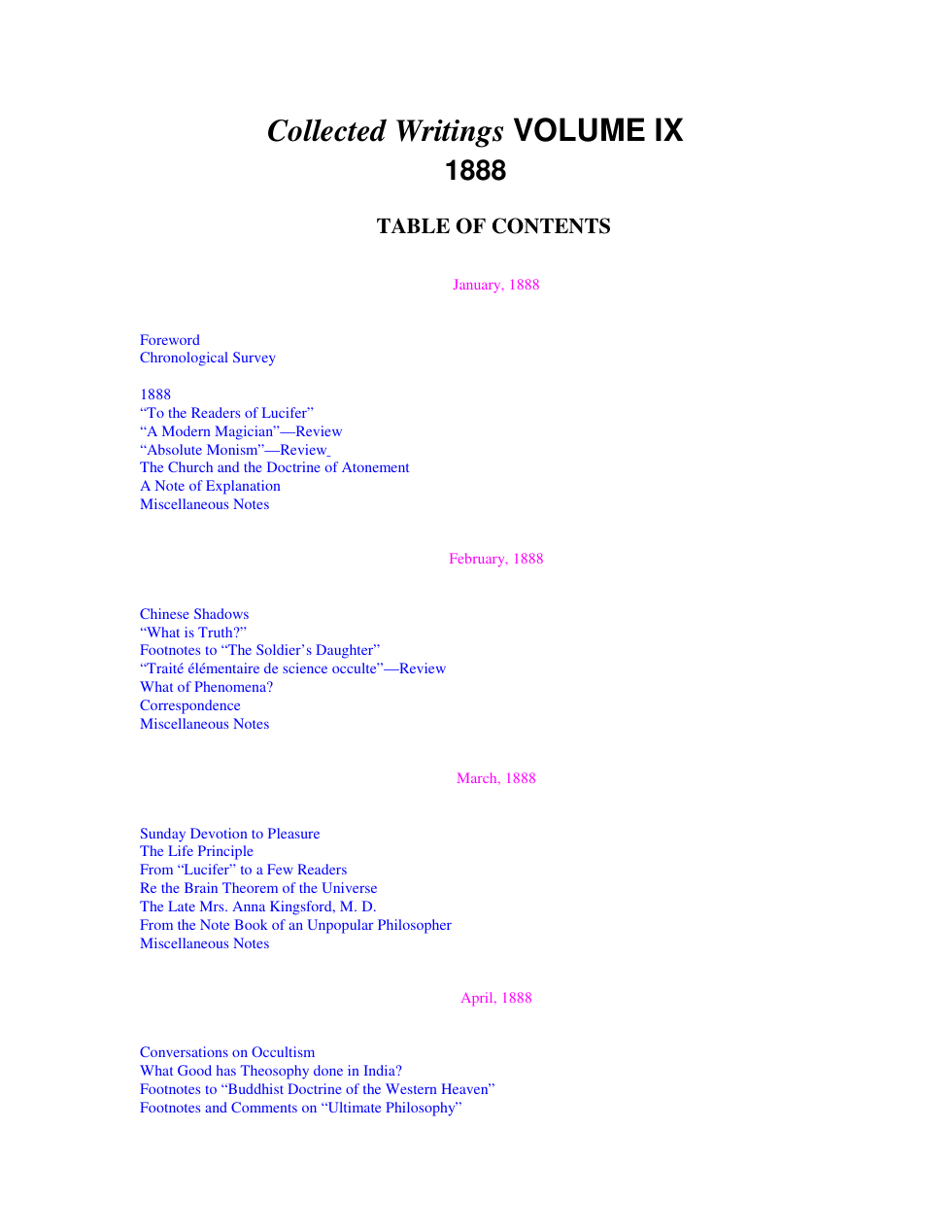 H P Blavatsky - Collected Writings Volume IX (1888) cover