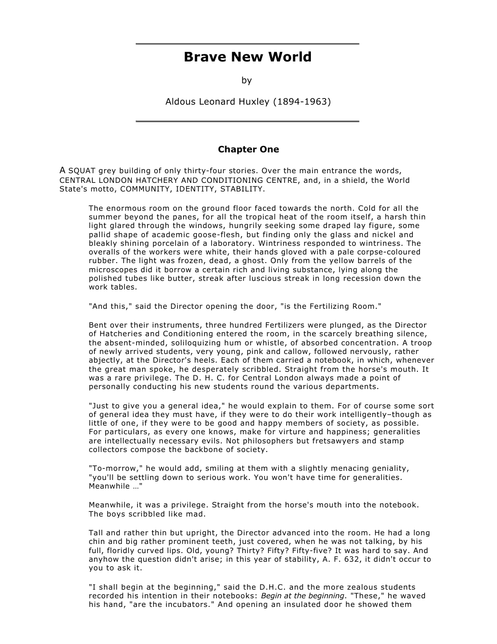 Aldous Huxley - Brave New World cover