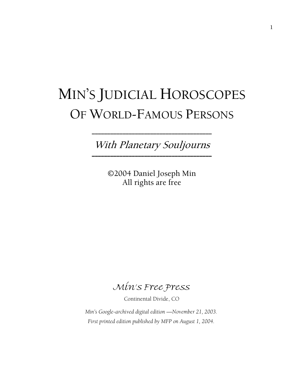 Min's Judicial Horoscopes cover