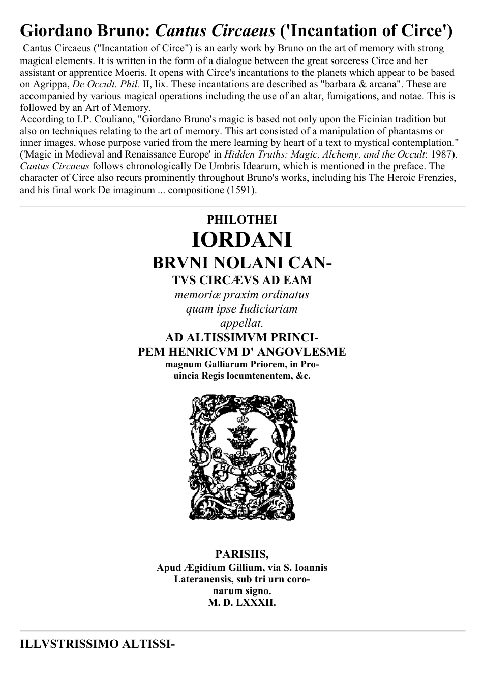 Giordano Bruno - Cantus Circaeus (Incantation of Circe) cover
