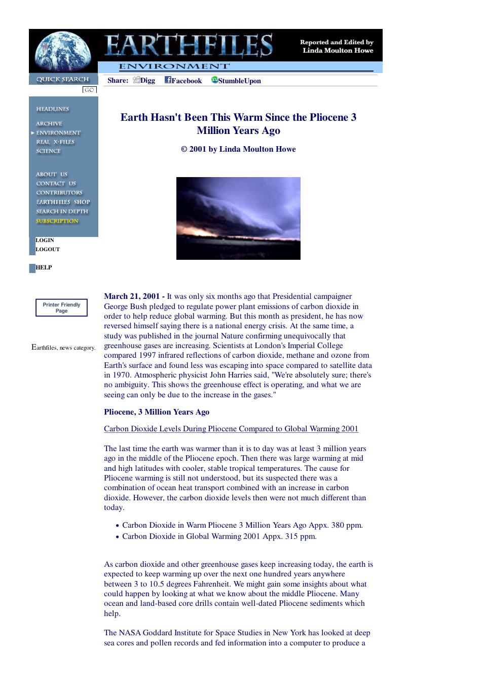 03 21 2001 Earth Hasn't Been This Warm Since the Pliocene 3 Million Years Ago cover