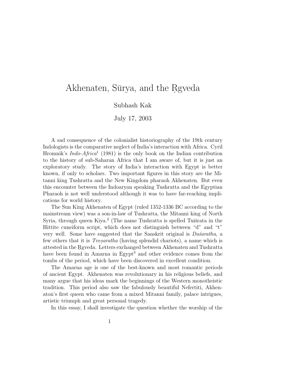 Akhenaten, Surya And The Rig Veda cover