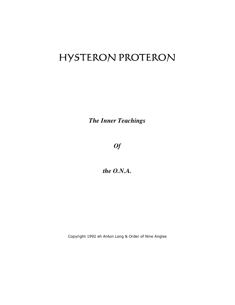 ONA Hysteron Proteron cover