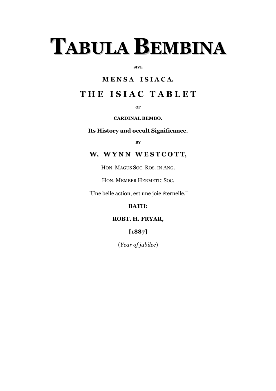 The Isiac Tablet Of Cardinal Bembo - W Wynn Westcott cover