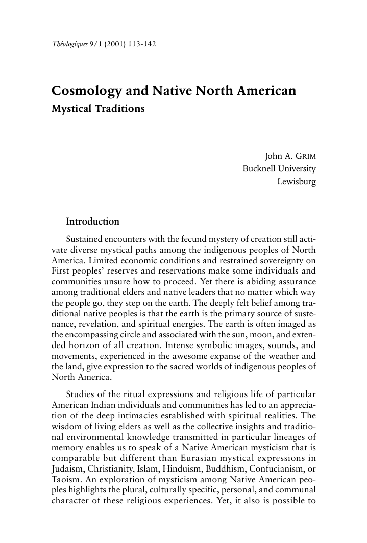 Cosmology And Native North American Mystical Tradition cover