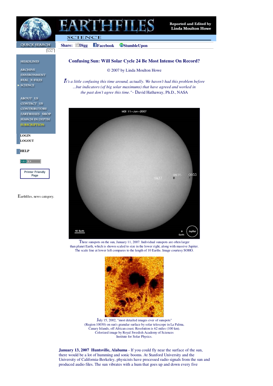 01 13 2007 Confusing Sun Will Solar Cycle 24 Be Most Intense On Record cover
