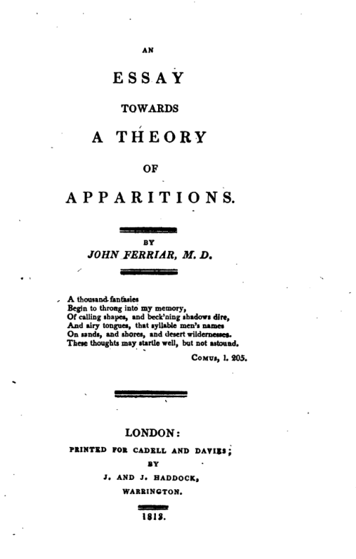An Essay Toward A Theory of Apparitions - J Ferriar cover