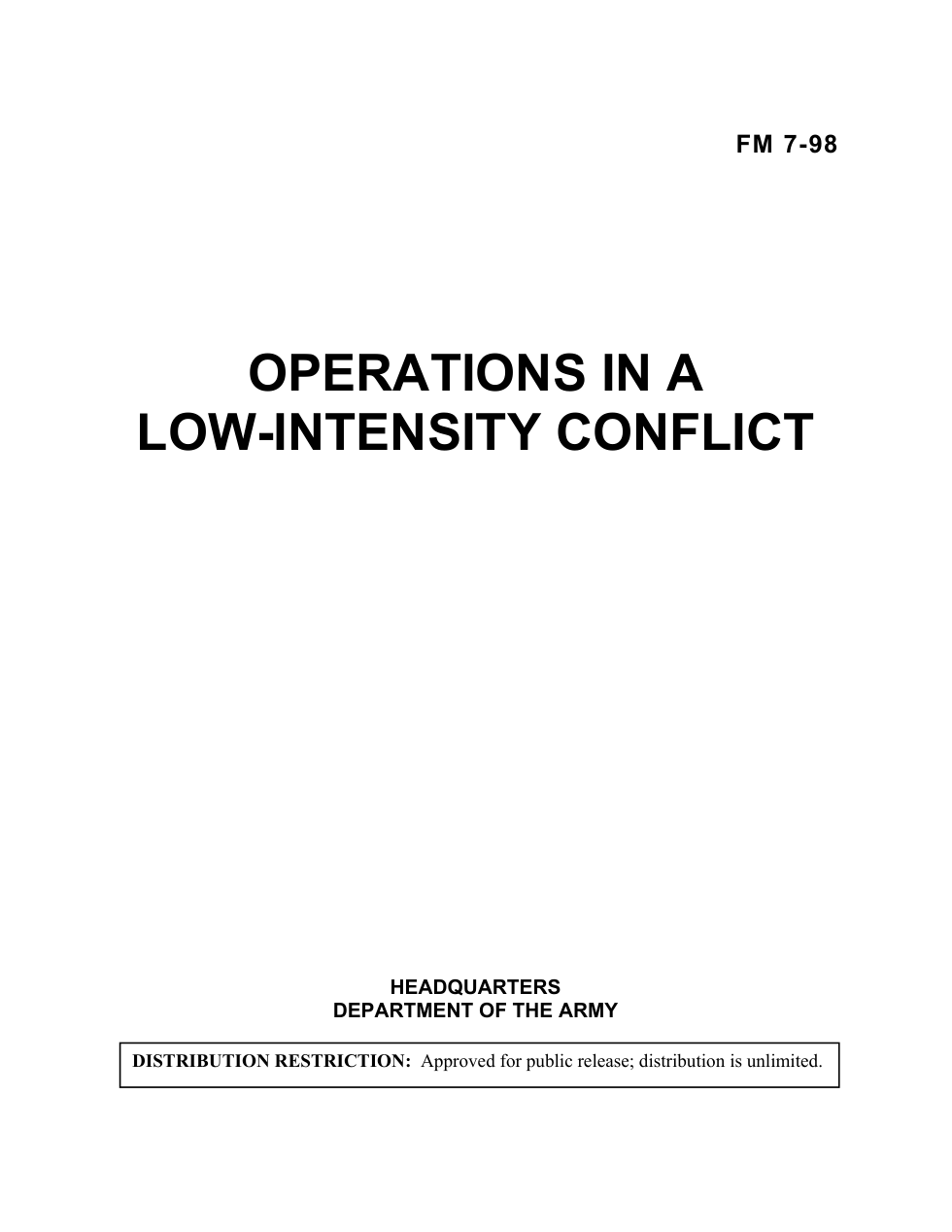 FM 7-98 Operations in a Low Intensity Conflict cover