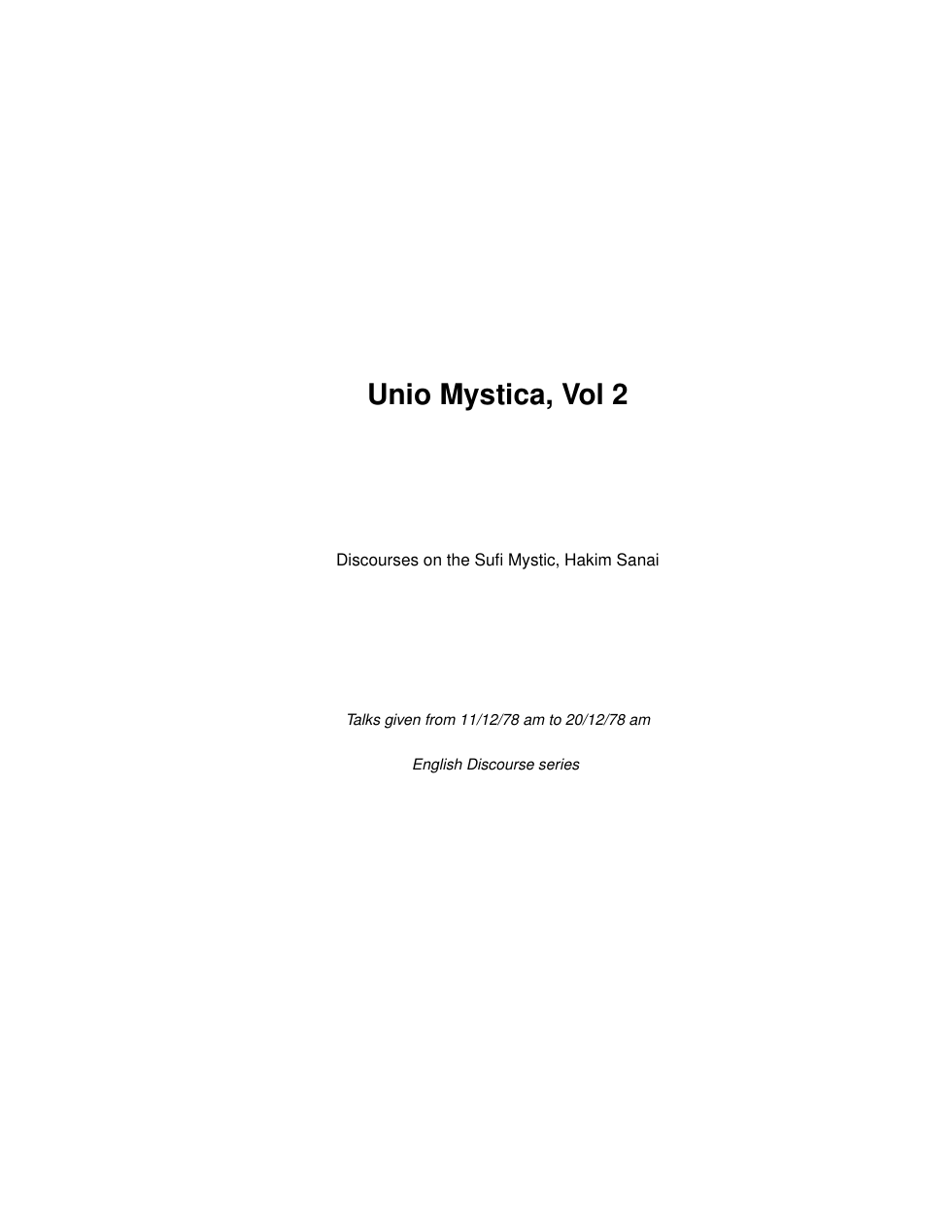 Unio Mystica, Vol 2 cover