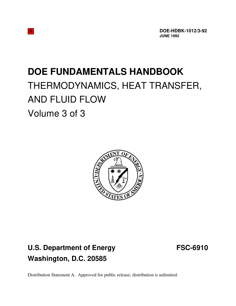 USDOE Thermodynam.Heat Trans,Fluid Flow Vol.3 1992 102p. cover