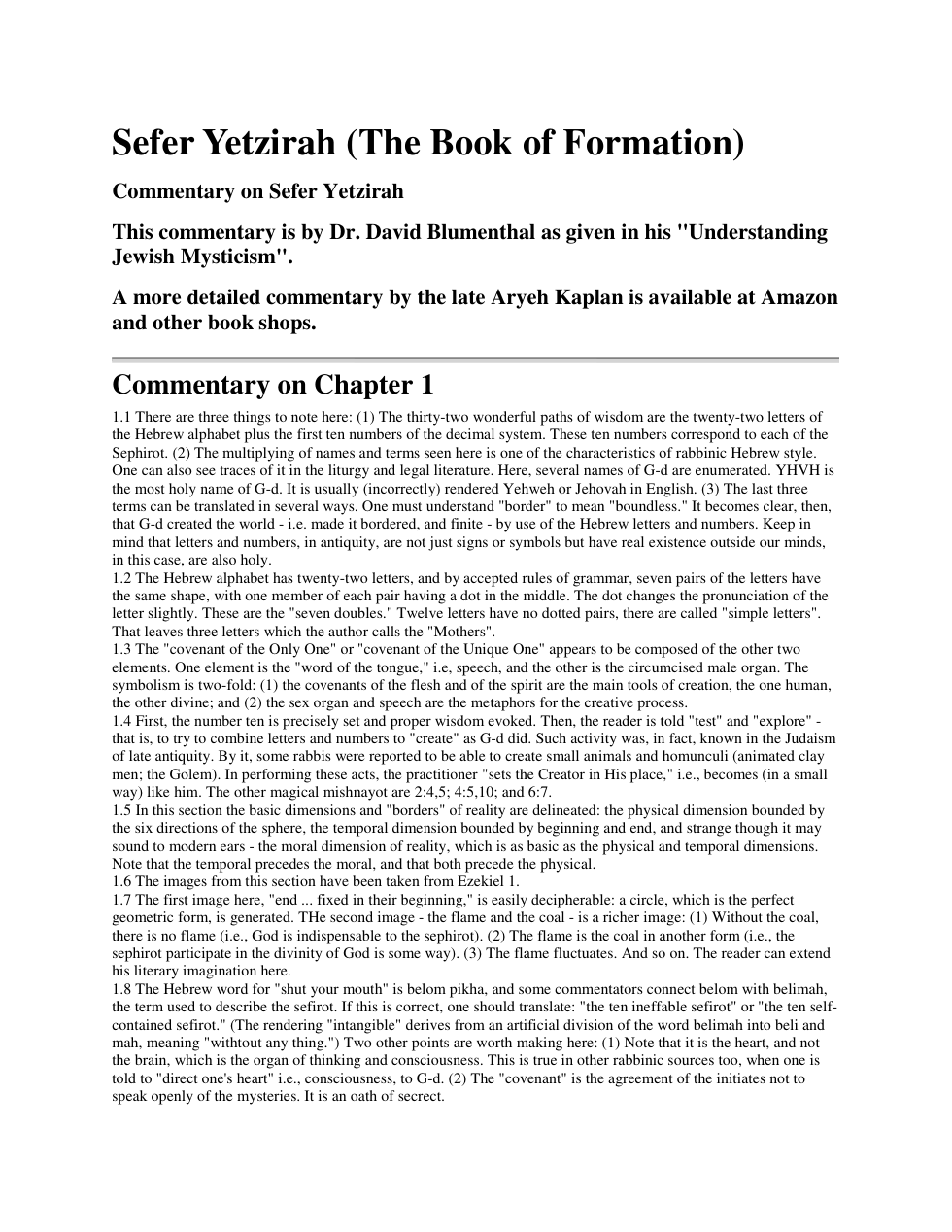 Sepher Yetzirah - Commentary cover