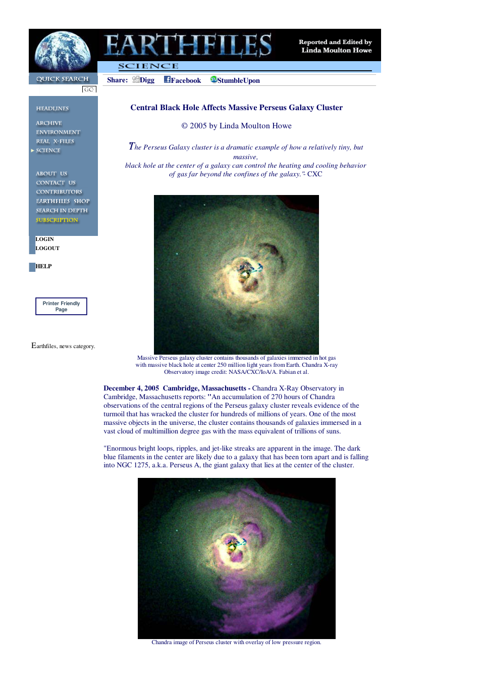 12 04 2005 Central Black Hole Affects Massive Perseus Galaxy Cluster cover