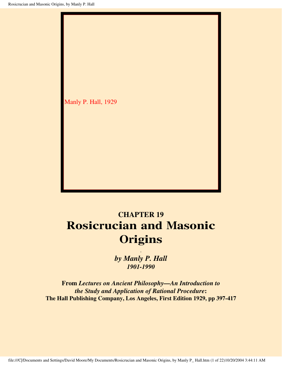 Manly P. Hall - Rosicrucian And Masonic Origins cover