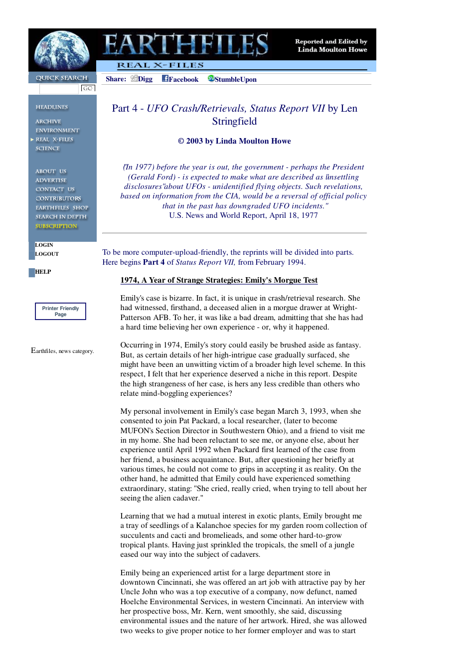 12 21 2003 Part 4 - UFO Crash Retrievals, Status Report VII by Len Stringfield cover