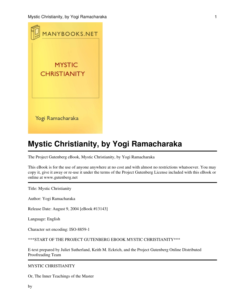 Yogi Ramacharaka - Mystic Christianity cover
