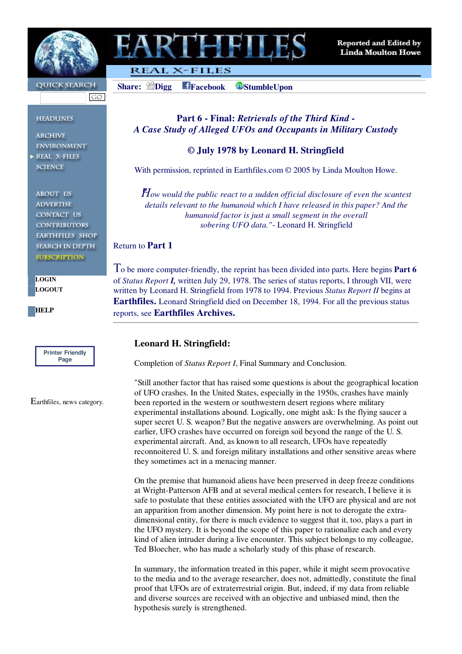 10 25 2005 Part 6 - Final Retrievals of the Third Kind - A Case Study of Alleged UFOs and Occupants in Military Custody cover