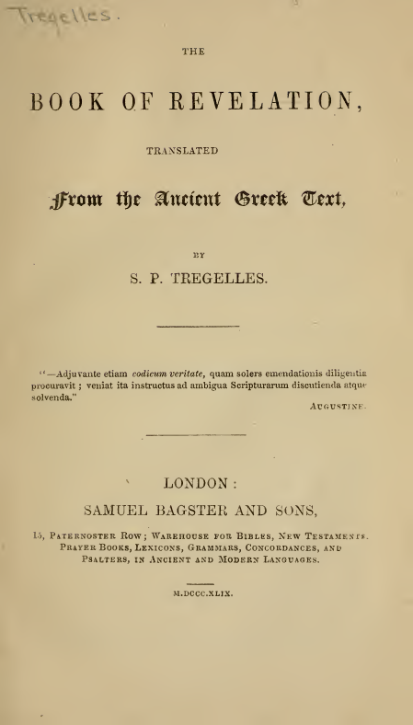 The book of Revelation - Tregelles cover