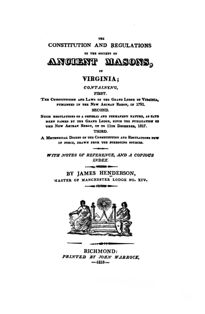 The Constitution of the Society of Ancient Masons-Virginia cover