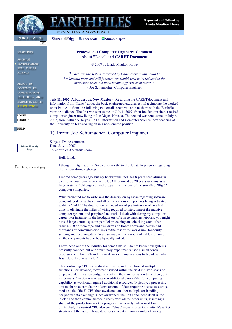 07 11 2007 Professional Computer Engineers Comment About Isaac and CARET Document cover