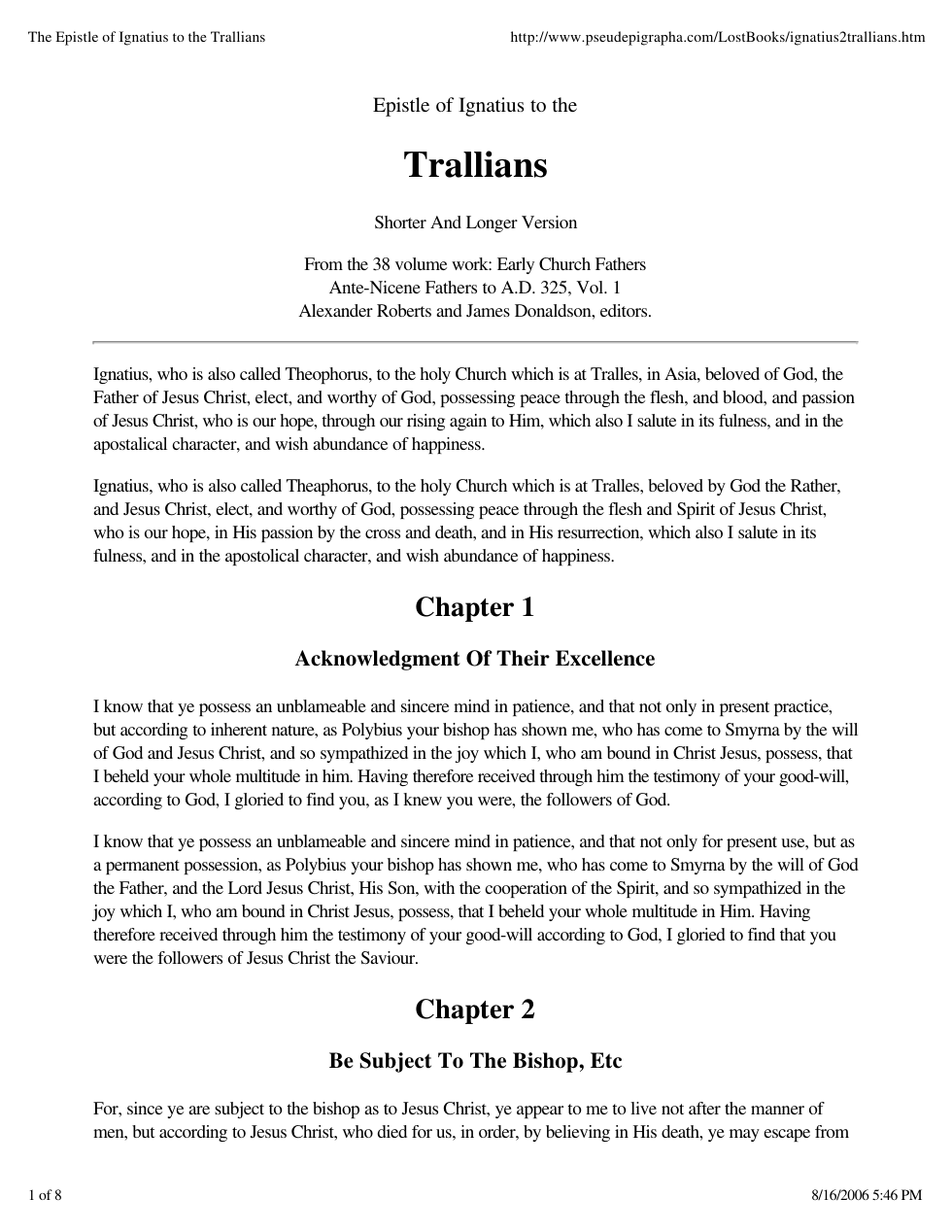 Epistle of Ignatius to the Trallians cover
