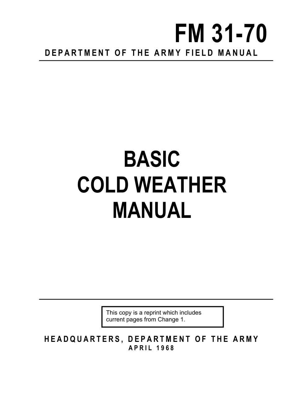 FM 31-70 Basic Cold Weather Manual cover