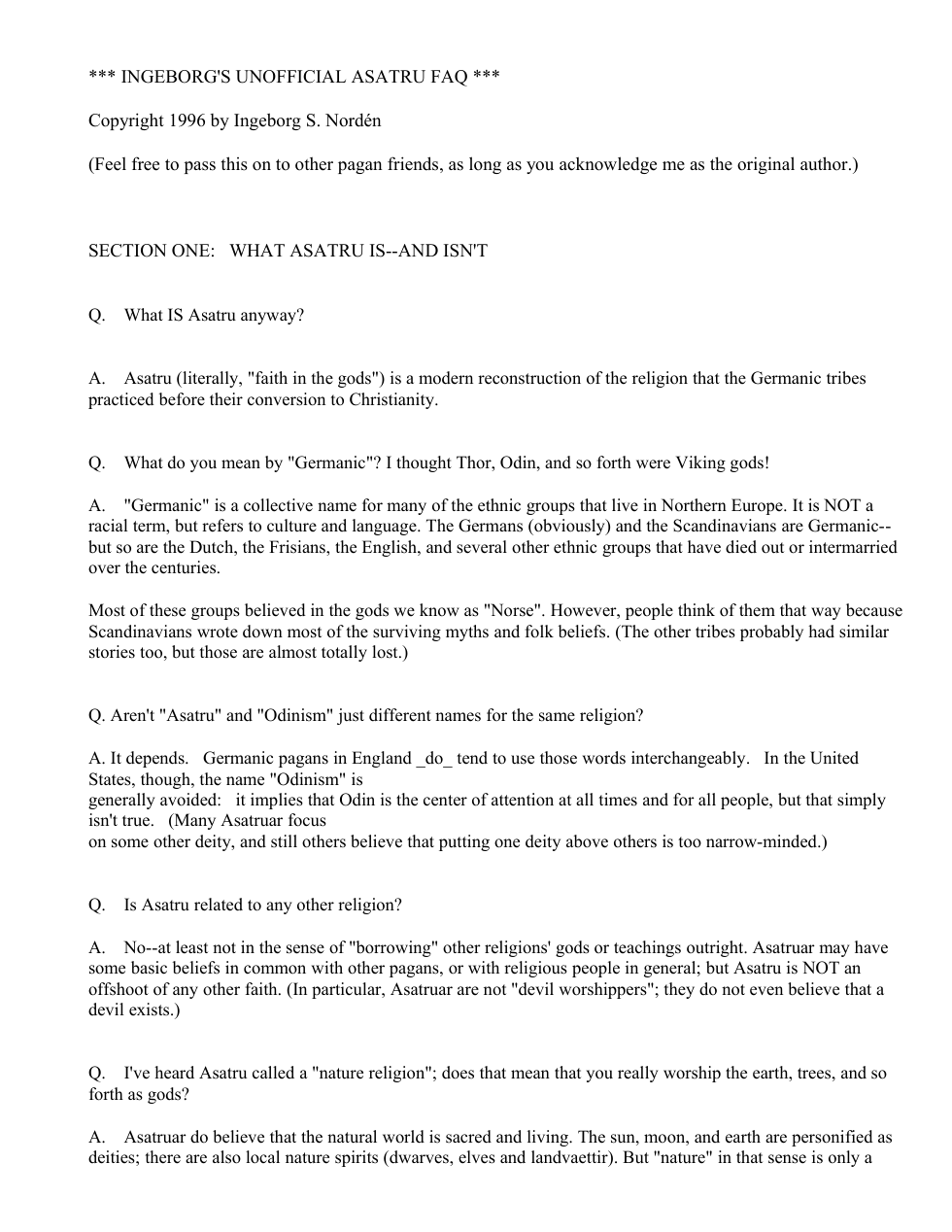 Ingeborg Norden - Ingeborg Unofficial Asatru Faq cover