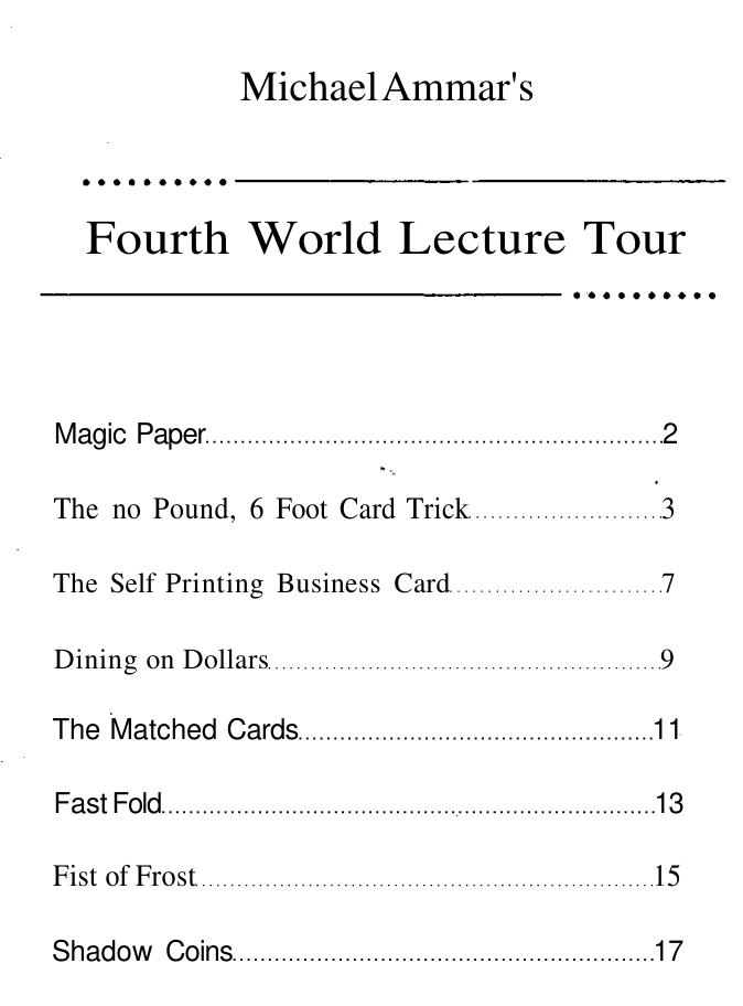 Michael Ammar - Fourth World Lecture Tour cover