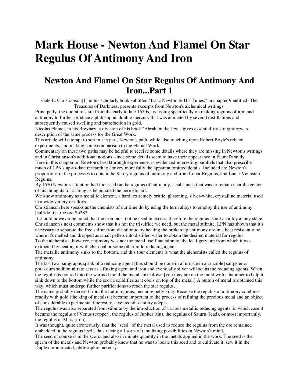Newton And Flamel On Star Regulus Of Antimony And Iron pt 1 cover