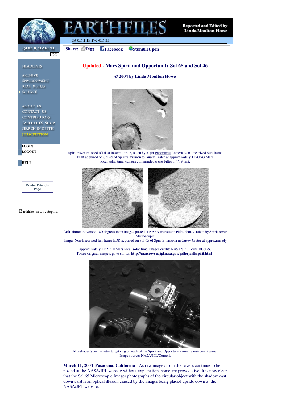 03 11 2004 Updated - Mars Spirit and Opportunity Sol 65 and Sol 46 cover