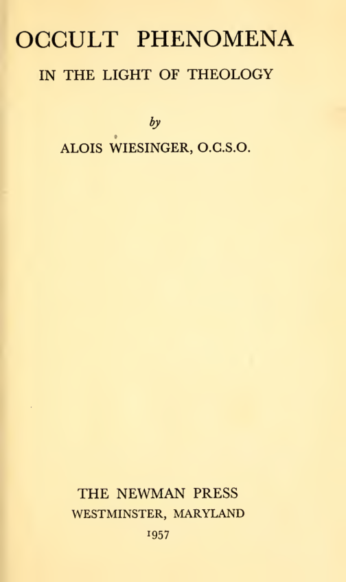 Occult Phenomena In The Light Of Theology(1957) cover