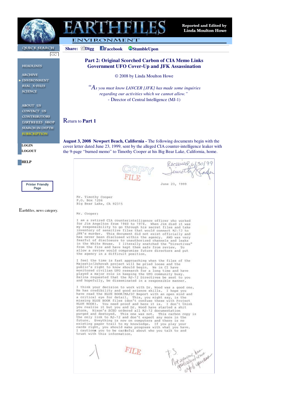 08 03 2008 Part 2 Original Scorched Carbon of CIA Memo Links Government UFO Cover-Up and JFK Assassination cover