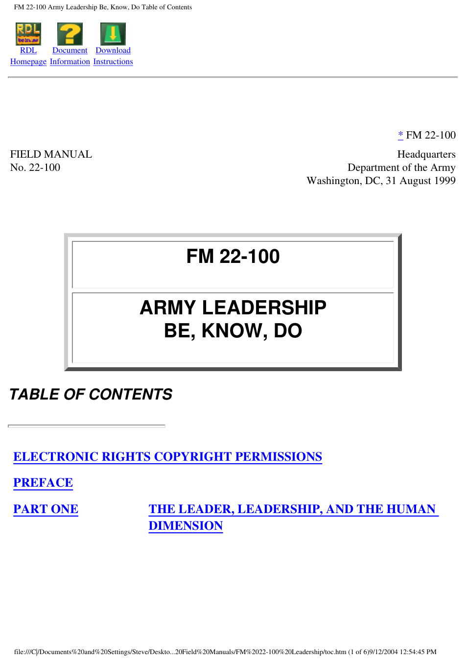 FM 22-100 Army Leadership - Be, Know, Do cover