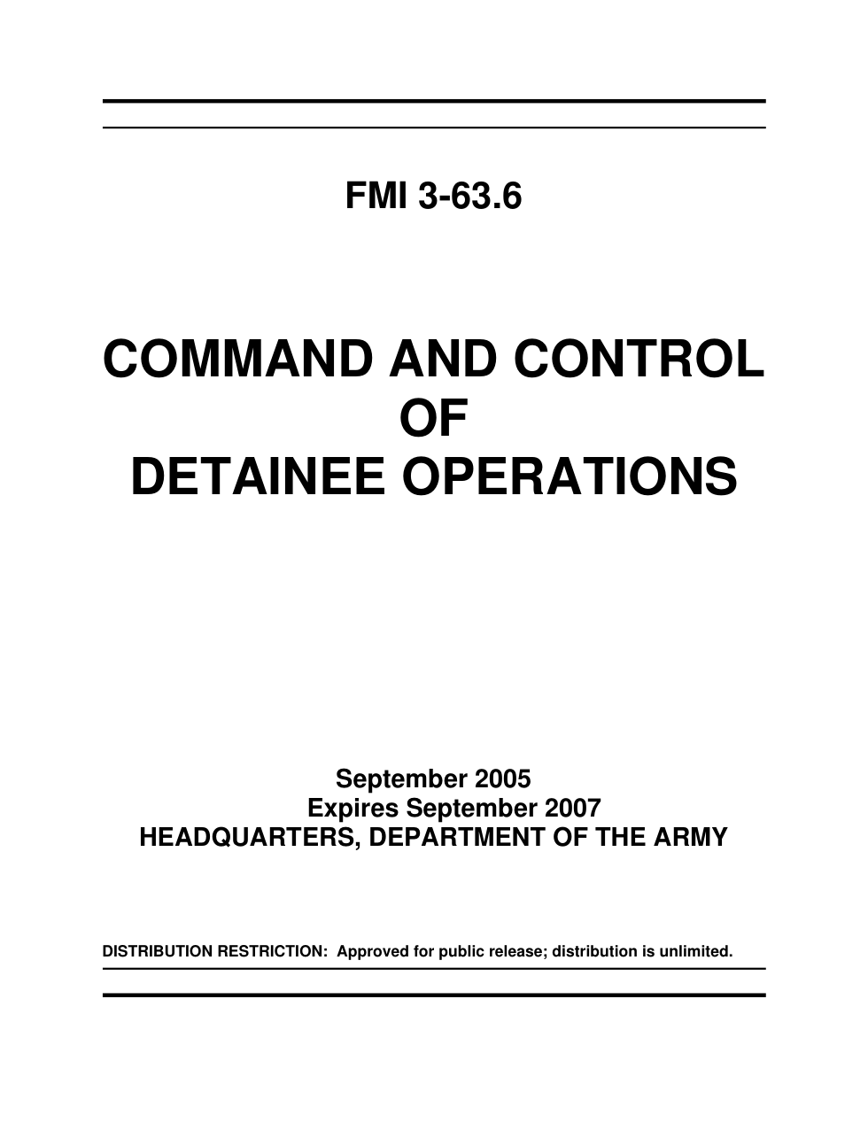 ARMY Command & Control of Detainee Ops 2005 19 pages cover
