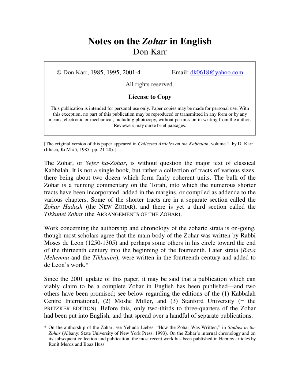 Notes on the Zohar in English cover