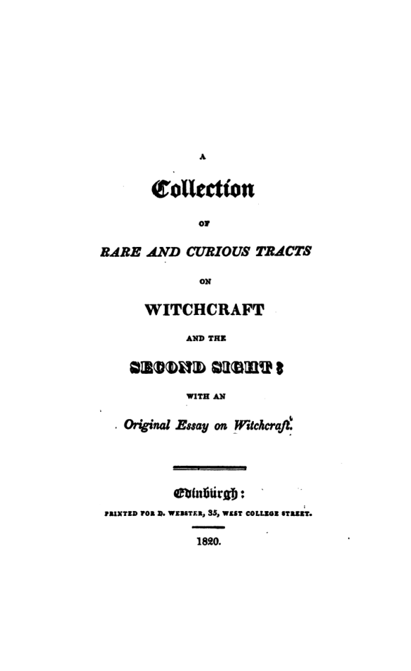 Rare & Curious Tracts on Witchcraft - D Webster cover