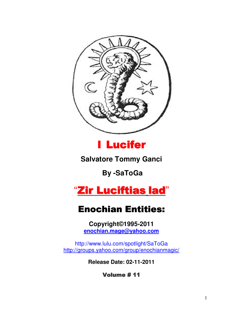 I Lucifer Salvatore Tommy Ganci -SaToGa Enochian Entities cover