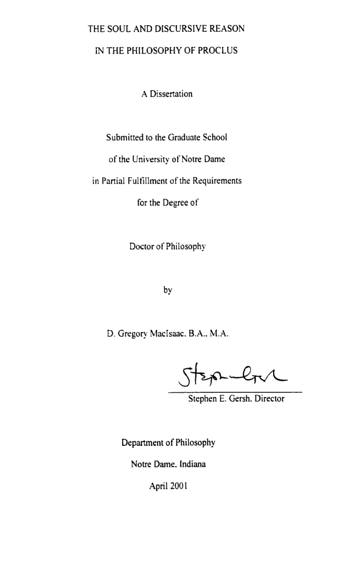 MacIsaac, D. Gregory, Ph.D. The soul and discursive reason in the philosophy of Proclus cover