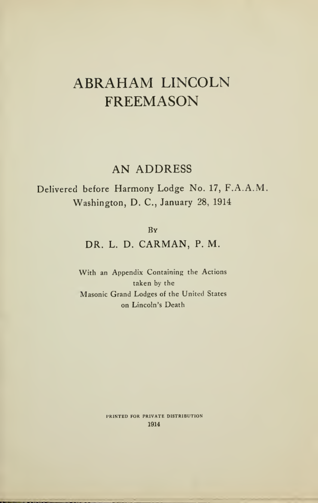 Abraham Lincoln - Freemason, An Address 1914 cover