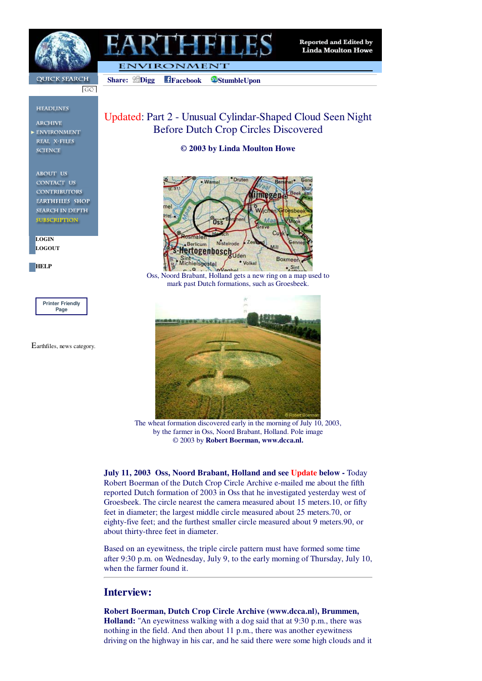 07 11 2003 Updated Part 2 - Unusual Cylindar-Shaped Cloud Seen Night Before Dutch Crop Circles Discovered cover