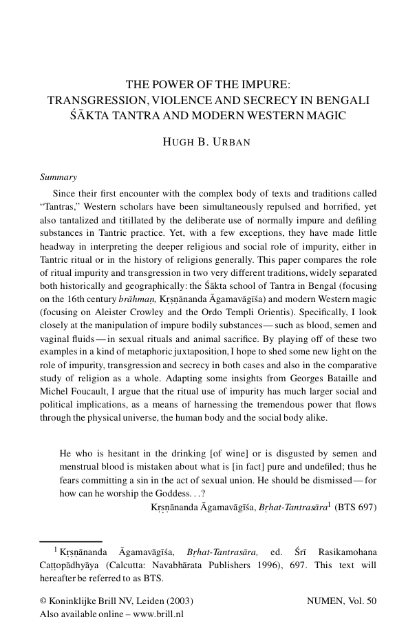 The Power of the Impure Transgression, Violence, and Secrecy in Bengali Shakta Tantra cover
