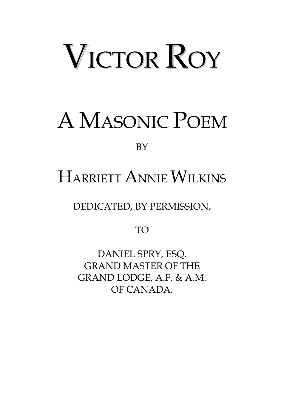 Victor Roy A Masonic Poem - H A Wilkins cover