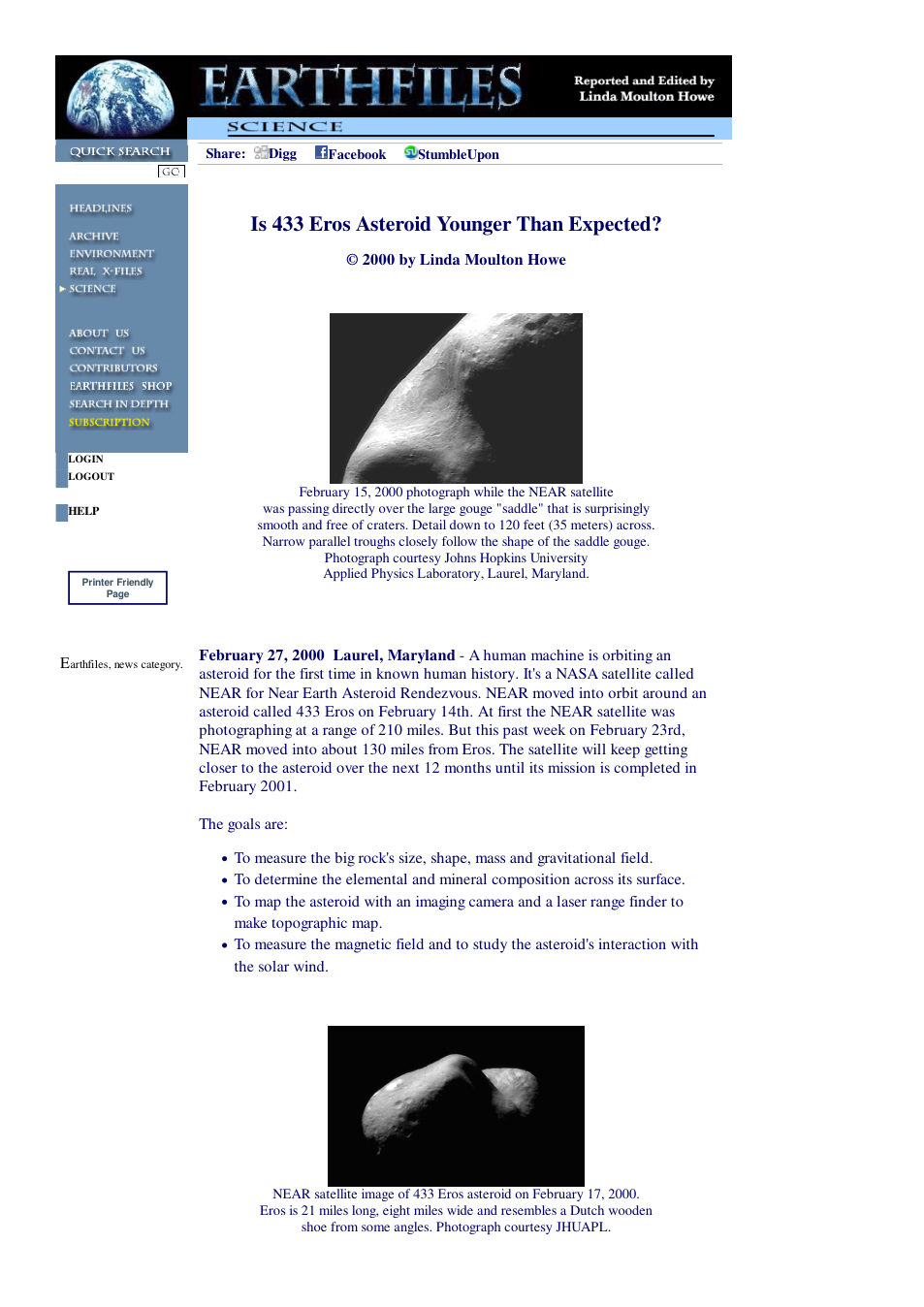 03 11 2000 Is 433 Eros Asteroid Younger Than Expected cover
