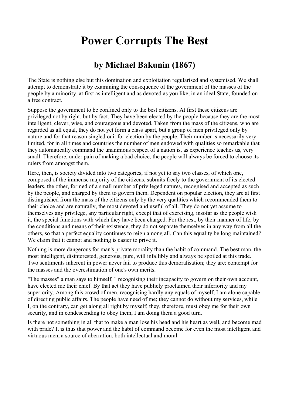 Miikhail Bakunin - Power Corrupts the Best cover