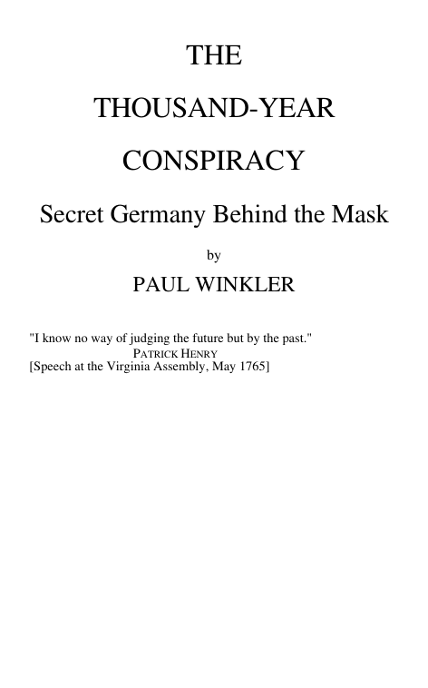 Winkler, Paul - The Thousand-Year Conspiracy, Secret Germany Behind the Mask (1943) cover