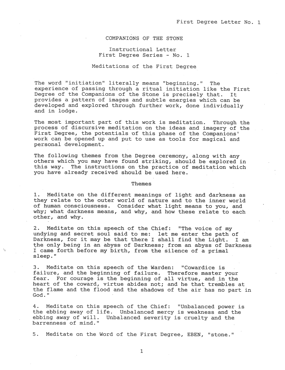 Instructional Letter 1 - Fist Degree cover