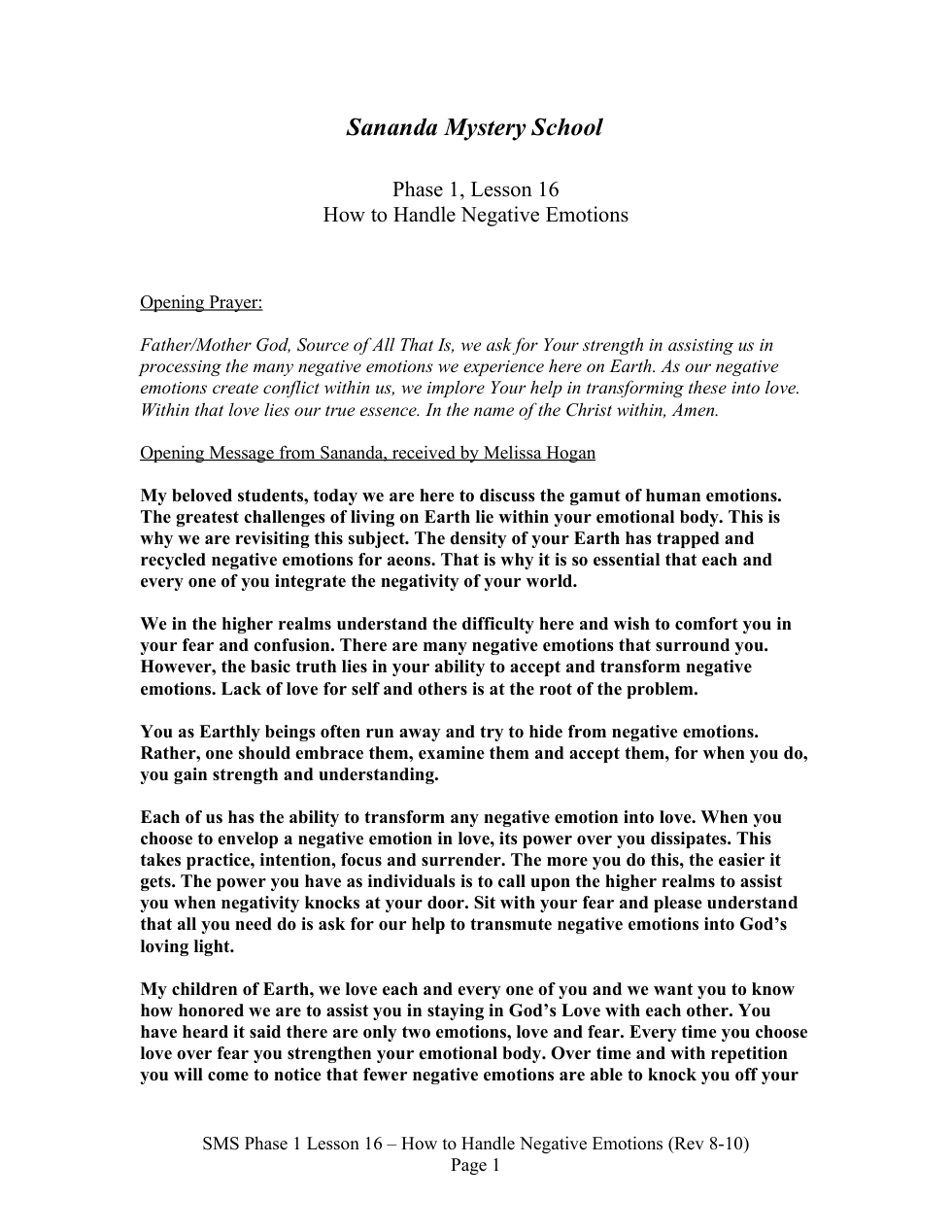 SMS Phase 1 Lesson 16 - How to Handle Negative Emotions cover