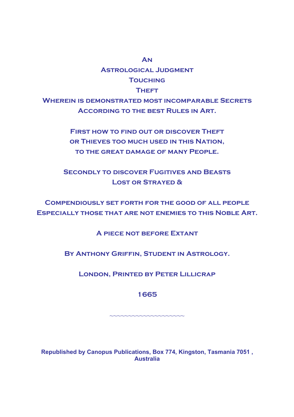 An Astrological Judgement Touching Theft - A Griffin cover