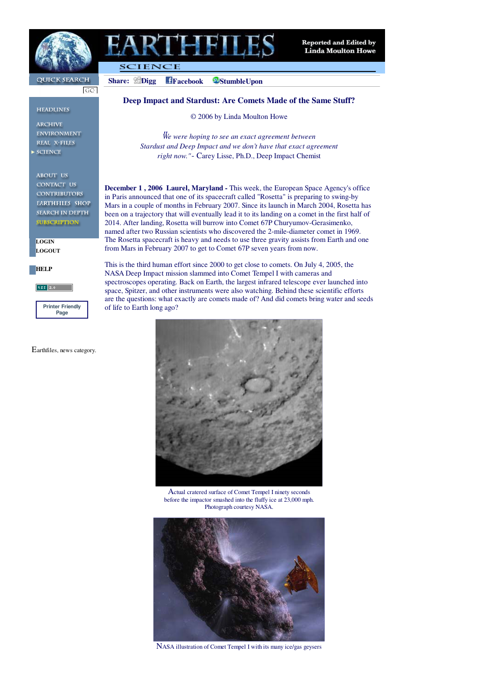 12 01 2006 Deep Impact and Stardust Are Comets Made of the Same Stuff cover