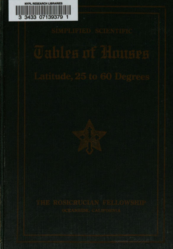 Max Heindel - Simplified Scientific Tables Of Houses cover